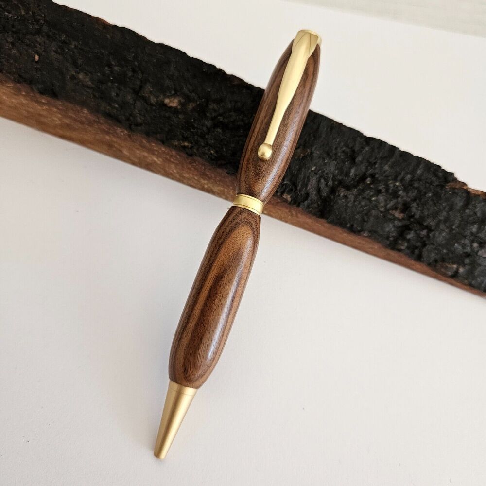 Morado Wood Pen Satin Gold Trim Twist Action Ballpoint Black Ink